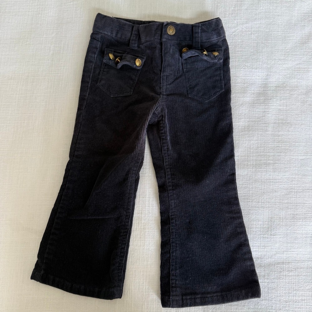 Ralph Lauren Toddler Navy Blue Corduroy Flare Pants Gold Button Pockets 2T